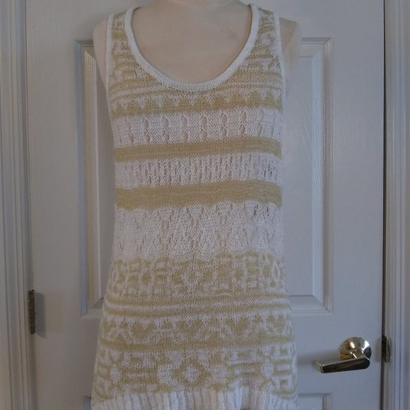 Flying Tomato | Fancy Knit Racerback Tan and White Tank | S | New - Picture 2 of 13